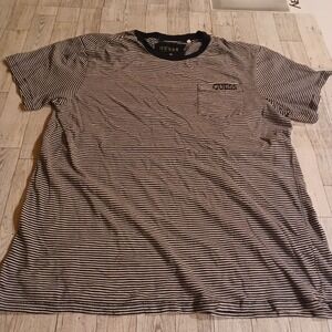 Guess T-Shirt Men's Medium Black White Striped Crew Neck Pullover Stretch Casual